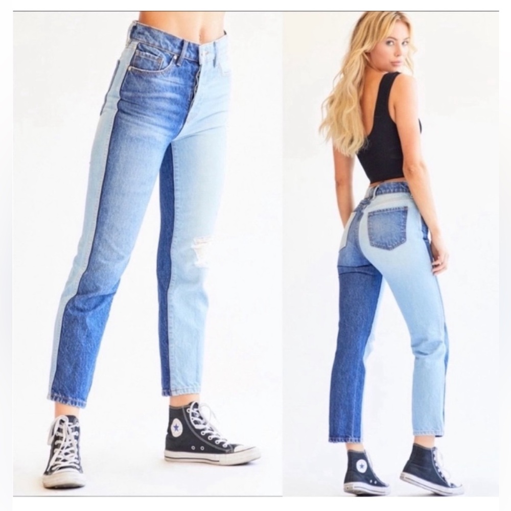 REVICE Two-Tone Straight Leg Jeans - Light and Dark Blue
